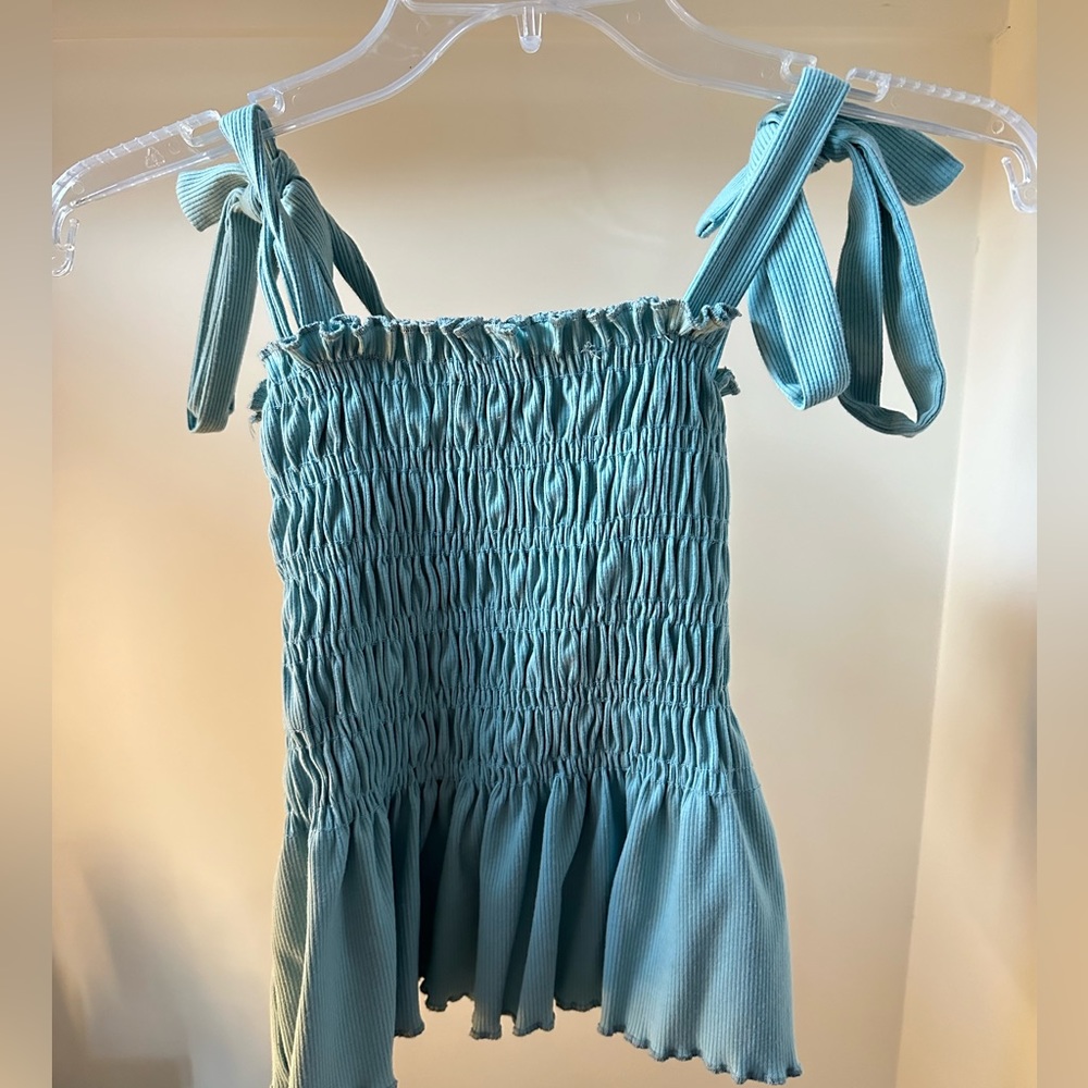 Sage green summer tank, cute tie bows, really cute with jean shorts!